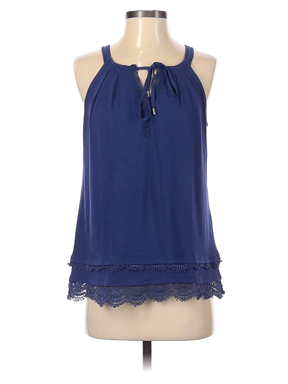 White House Black Market Navy Blue Halter Lace-Trim Camisole